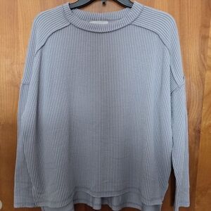 Zenana Outfitters Ribbed Long Sleeve Top - Light Gray